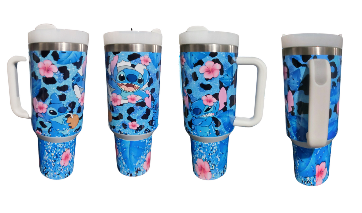 40oz Blue Hawaiian Stitch Inspired tumbler dupe