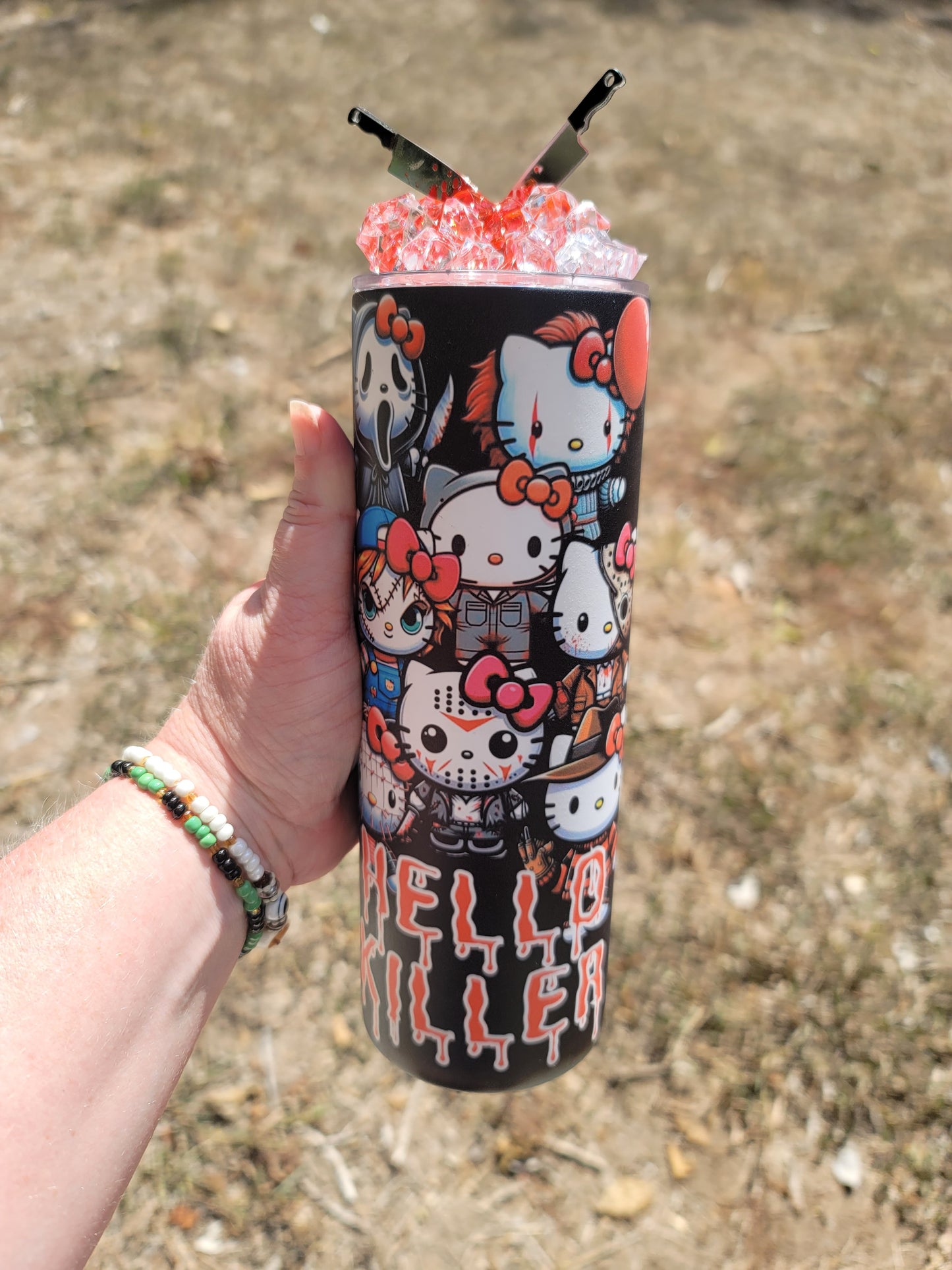 Horror kitty glow in the dark red 20oz tumbler