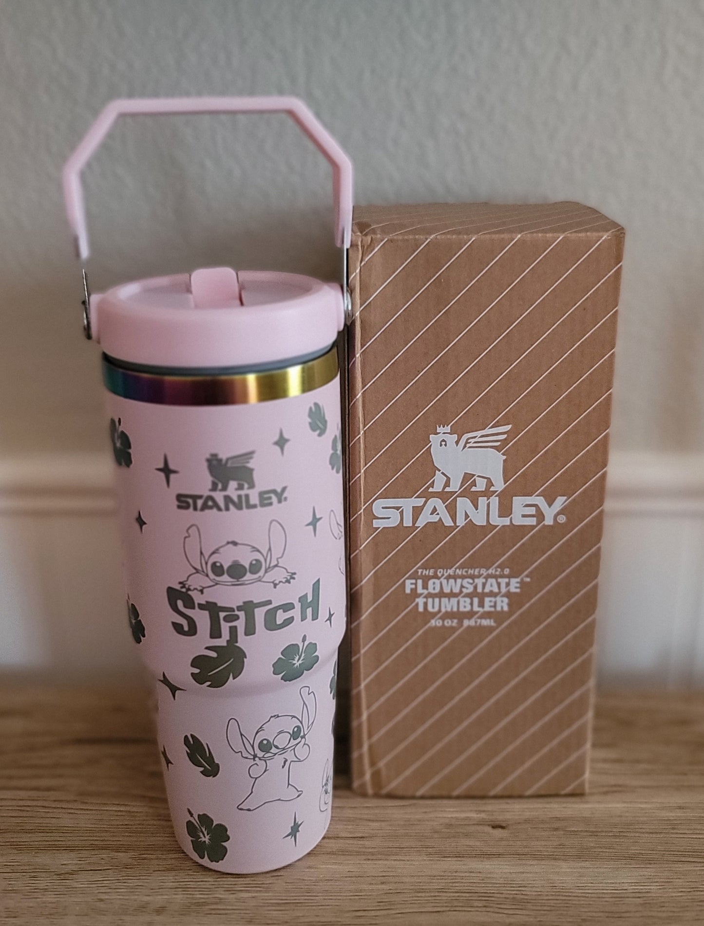 30oz light pink stitch lazer engraved inspired tumbler dupe