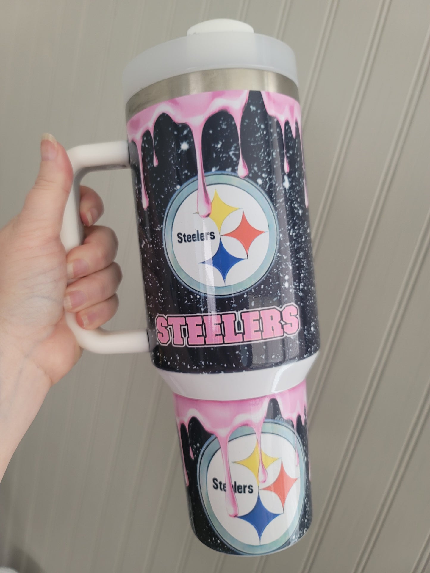 40oz Pink drip Stealers inspired tumbler dupe