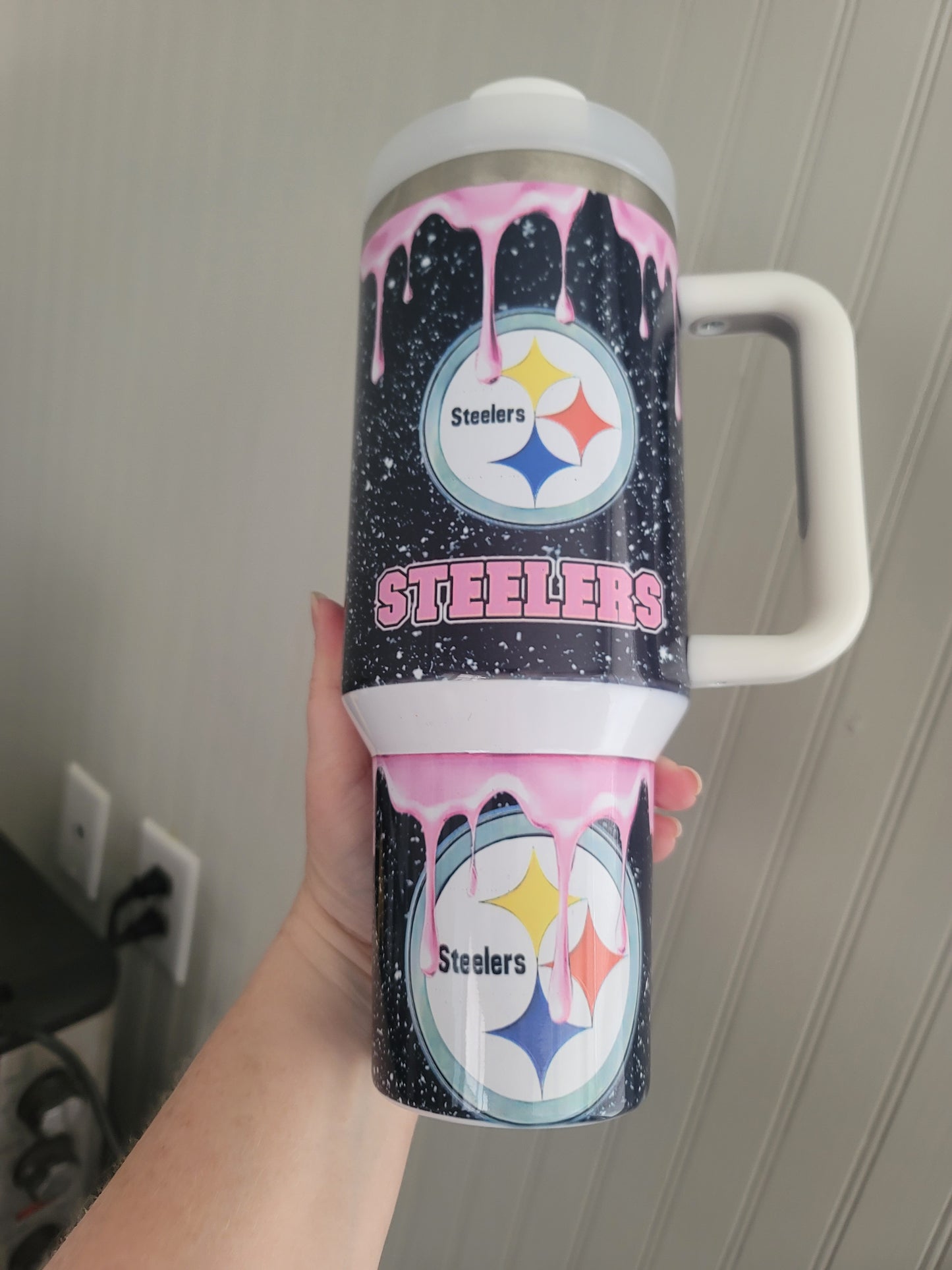 40oz Pink drip Stealers inspired tumbler dupe