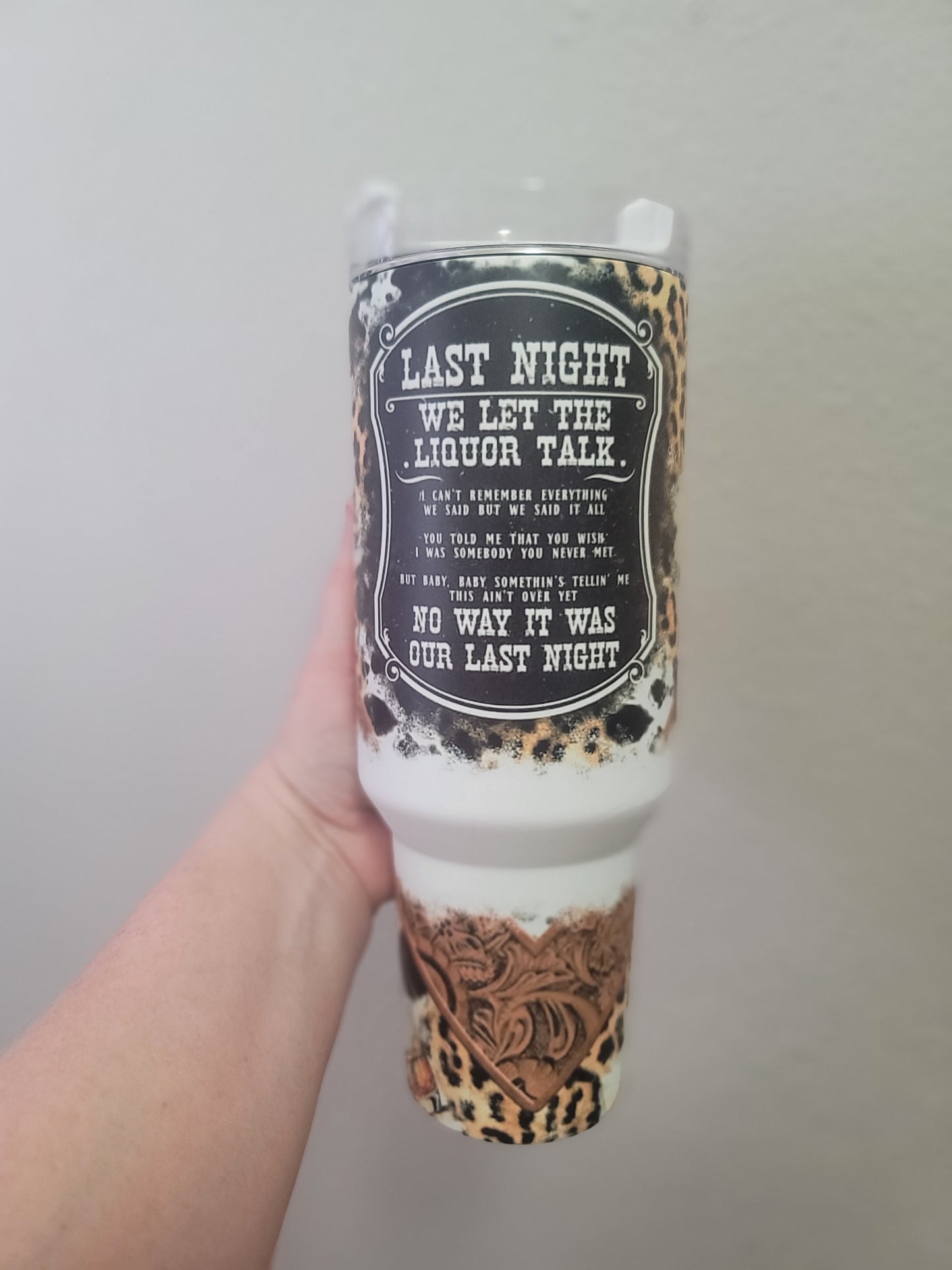 40oz Last night cheetah print inspired tumbler dupe