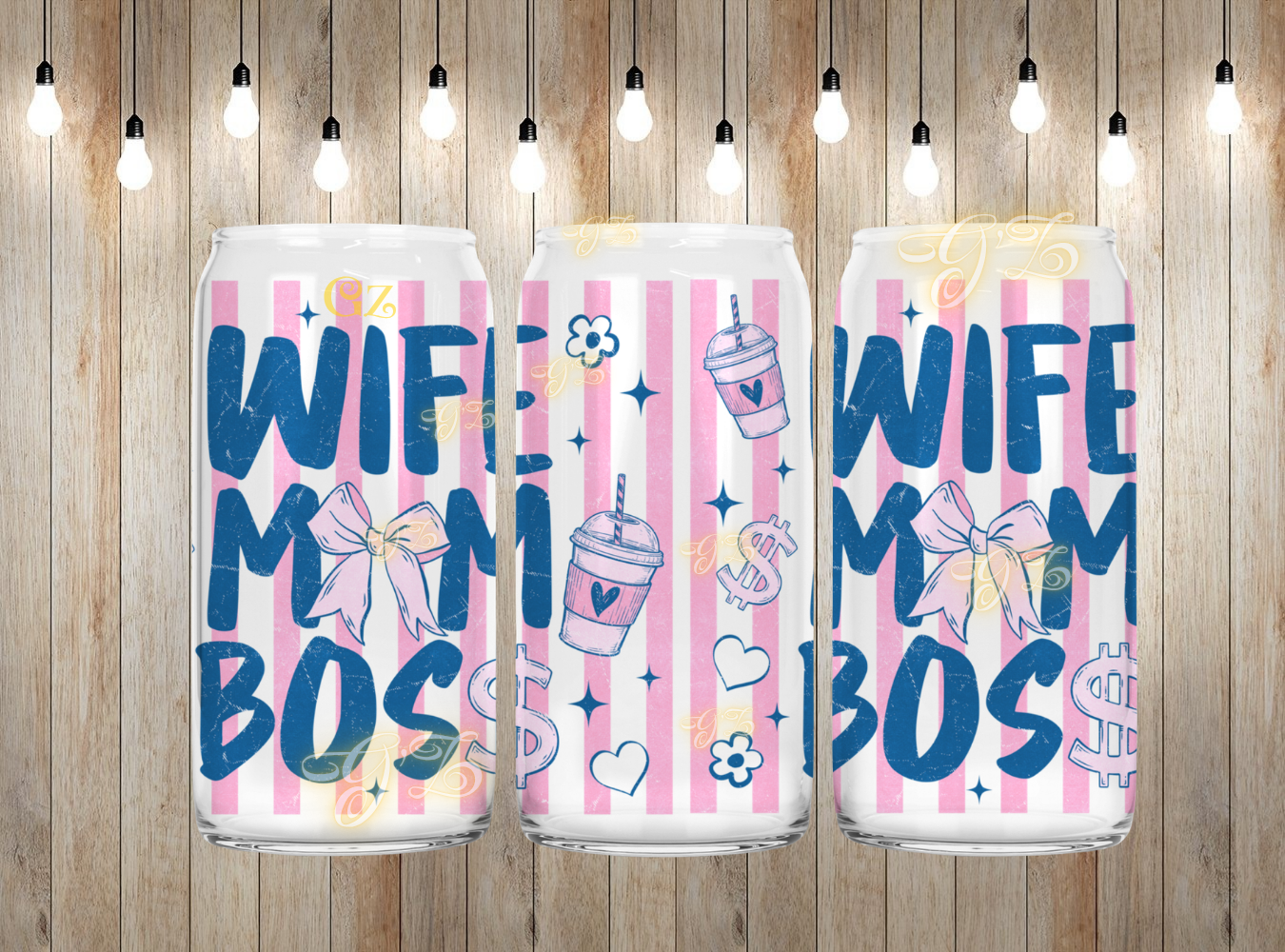 16oz Mom boss cartoon wrap digital download