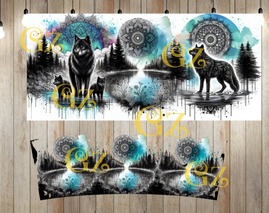 40oz Black wolf wrap digital download