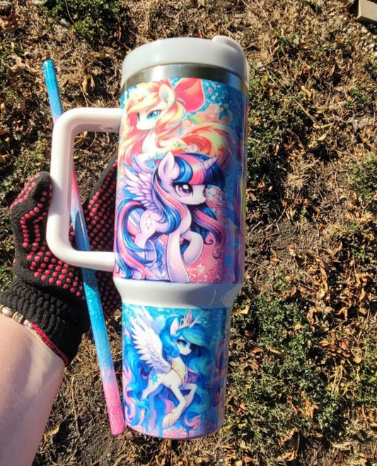 40oz my little pony with matching metal straw dupe