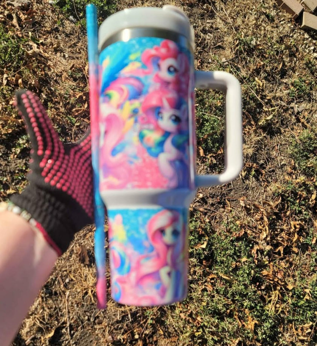 40oz my little pony with matching metal straw dupe