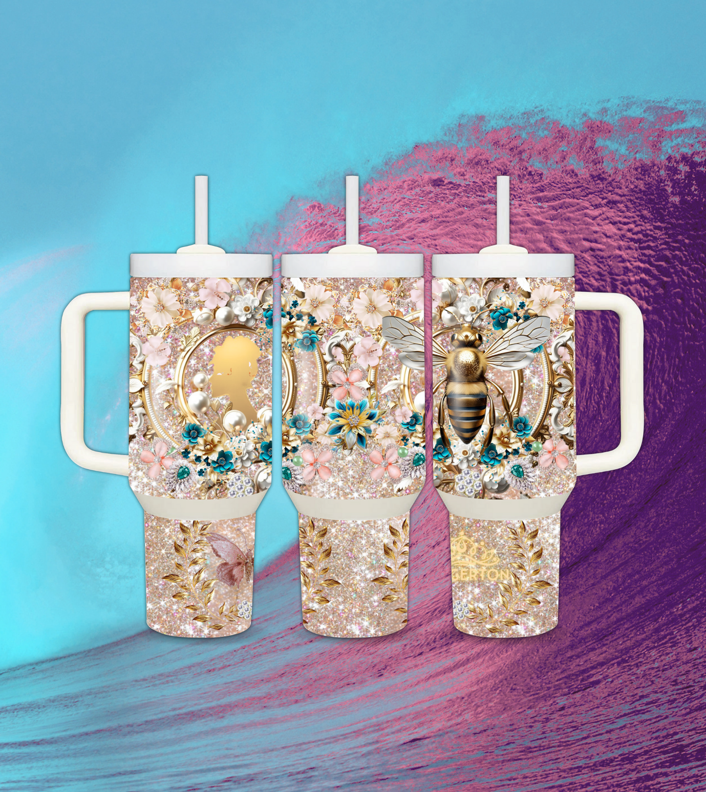 40oz Rose gold Whistledown Bridgerton Tumbler Dupe with bling