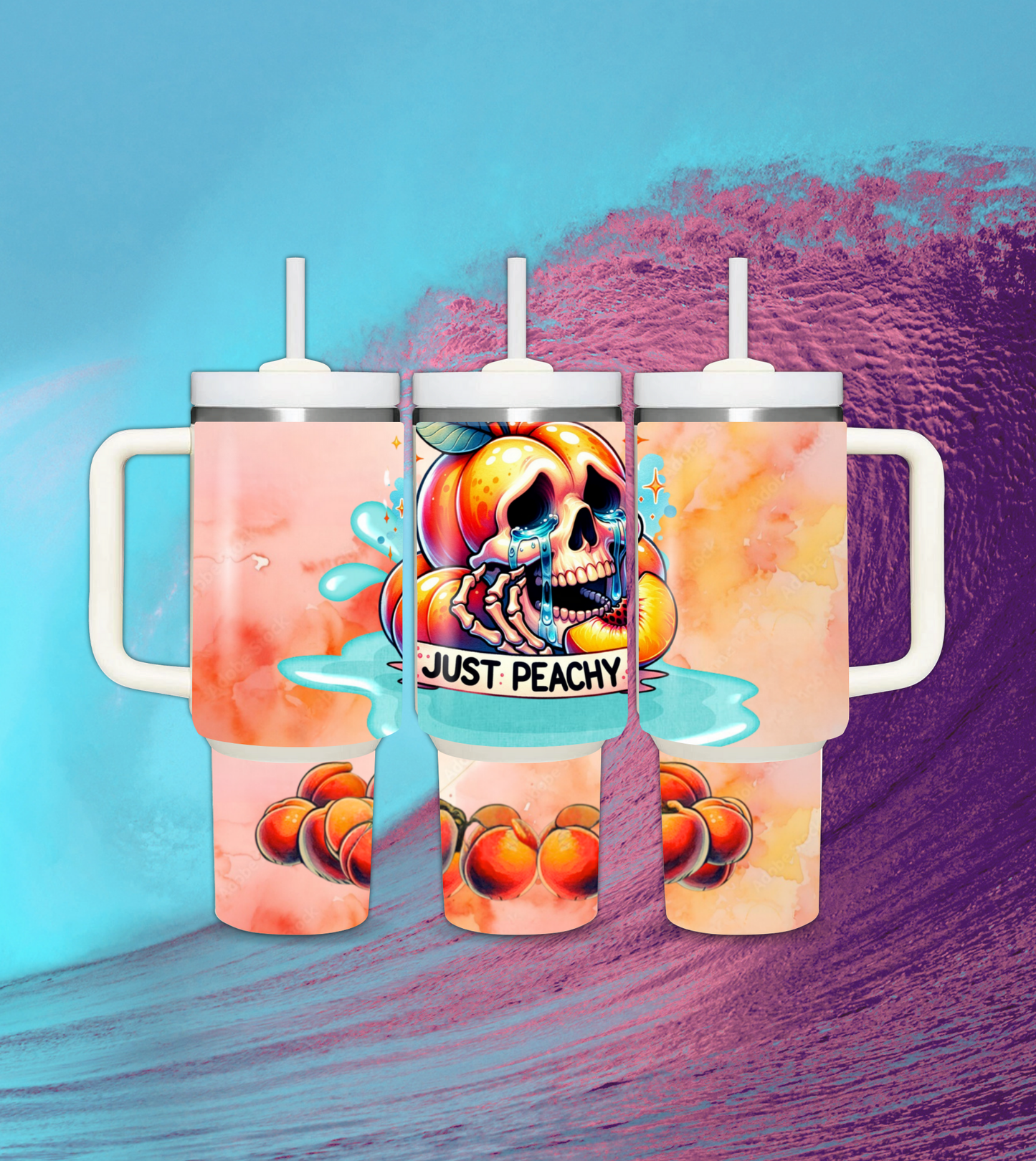 40oz Just Peachy skull tumbler dupd