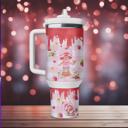 40oz Gingham Strawberry Shortcake Tumbler Dupe