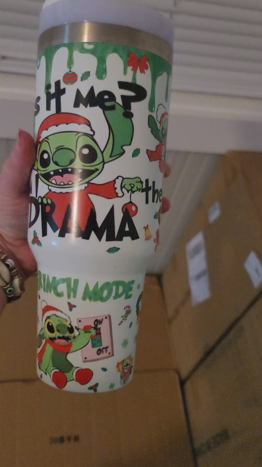 40oz Glow in the dark Grinch Stitch inspired tumbler dupe