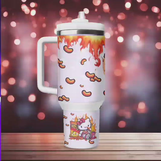 40oz Flaming Hot HK Kitty Tumbler Dupe