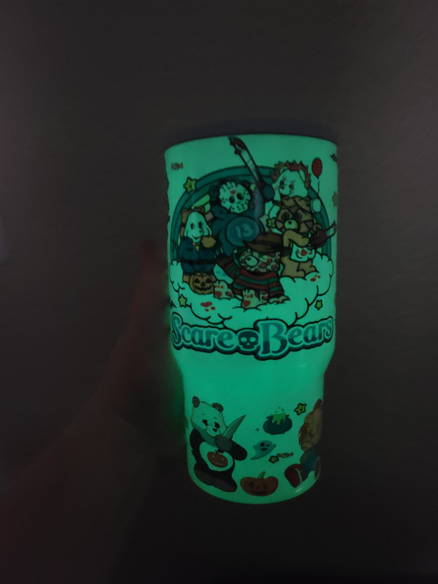 20oz scarebears tumbler Green glow in the dark