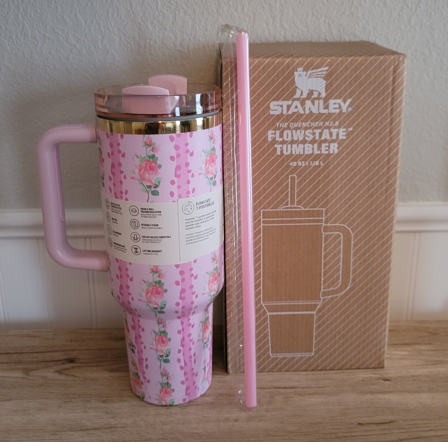 40oz Pink Floral inspired tumbler dupe