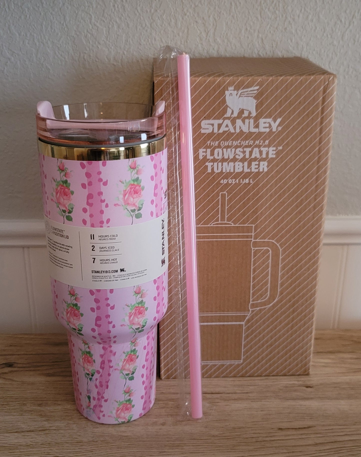 40oz Pink Floral inspired tumbler dupe