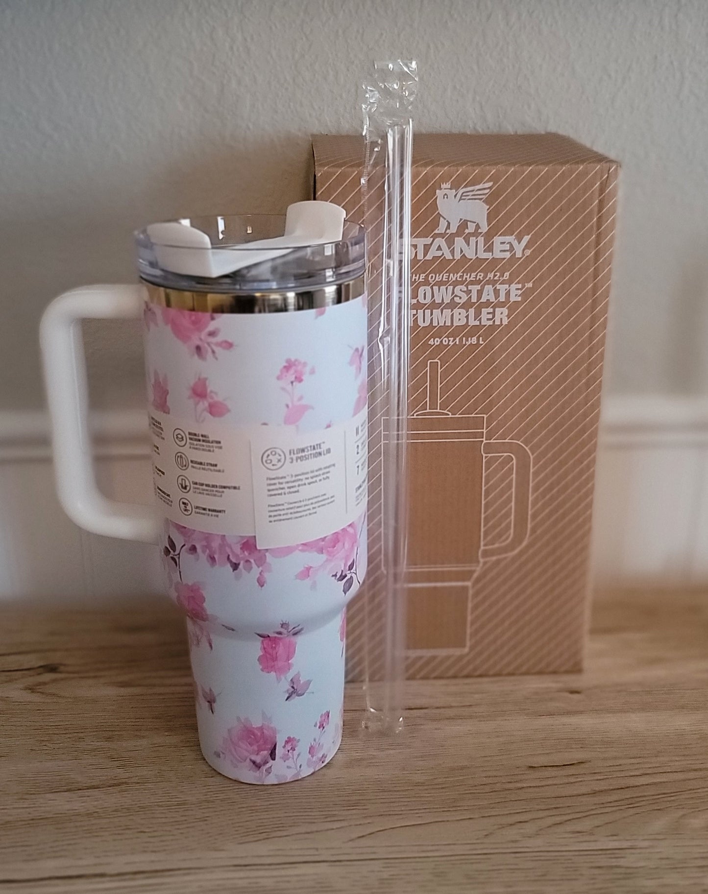 40oz White Floral inspired Tumbler dupe