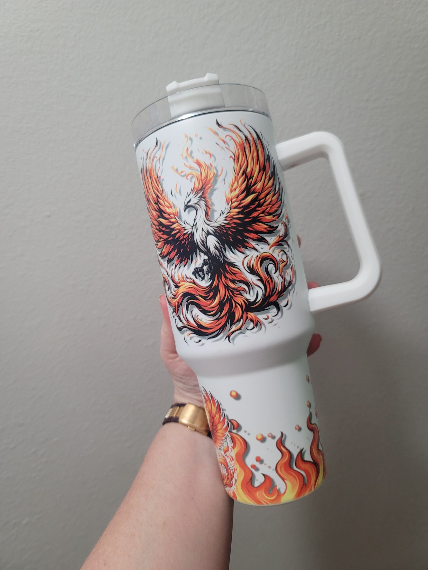 40oz Phoenix orange & Black tumbler