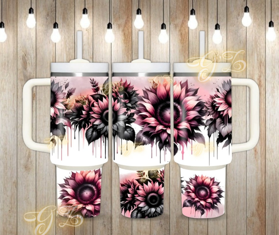 40oz Pink black sunflower digital download
