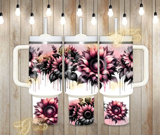 40oz Pink black sunflower digital download