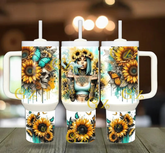 40oz lil smoke and sunflowers inspired Tumbler