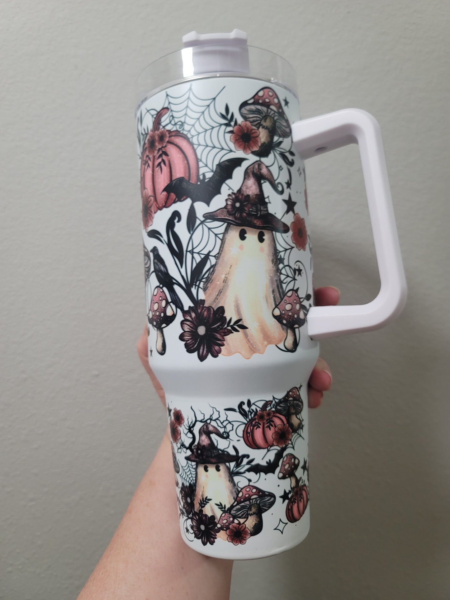40oz purple pumpkin ghost tumbler