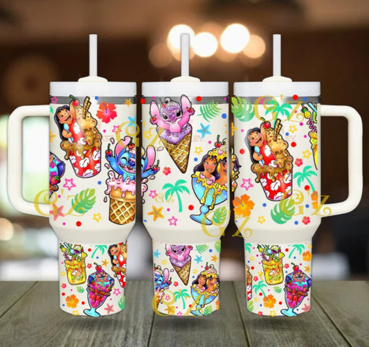 40oz blue Alien and ice cream inspired Tumbler