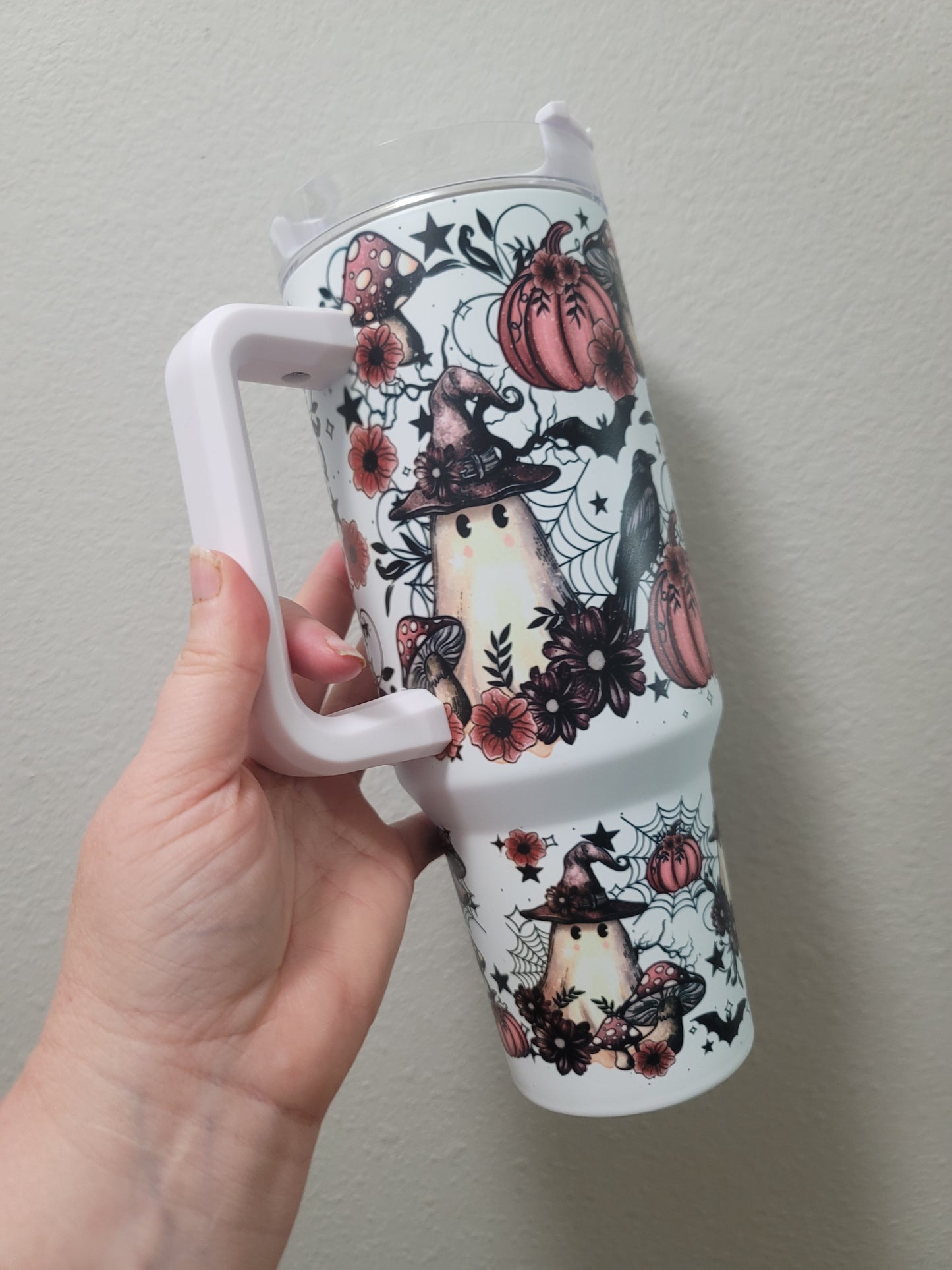 40oz purple pumpkin ghost tumbler