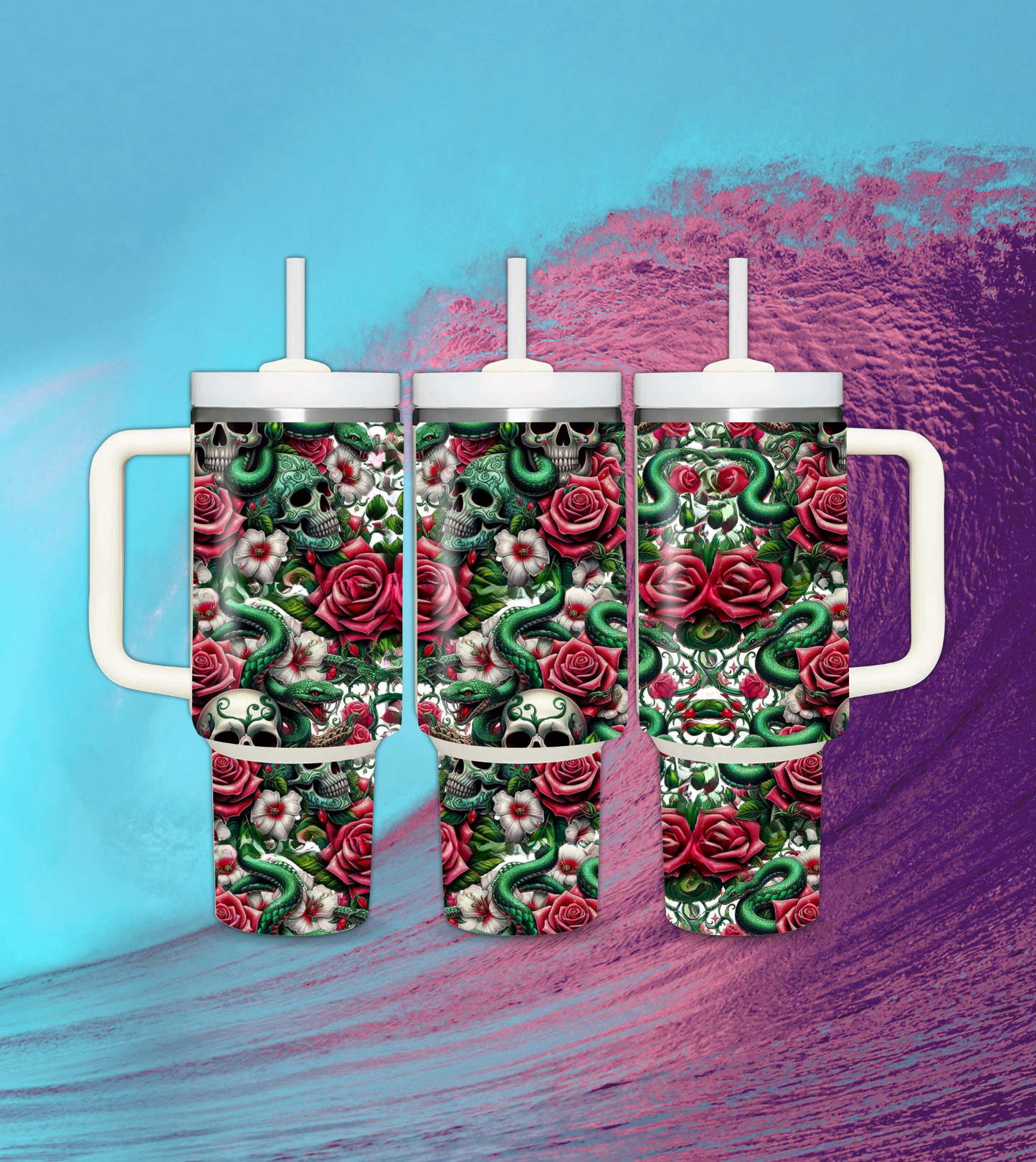 40oz Red roses and Skulls Tumbler Dupe