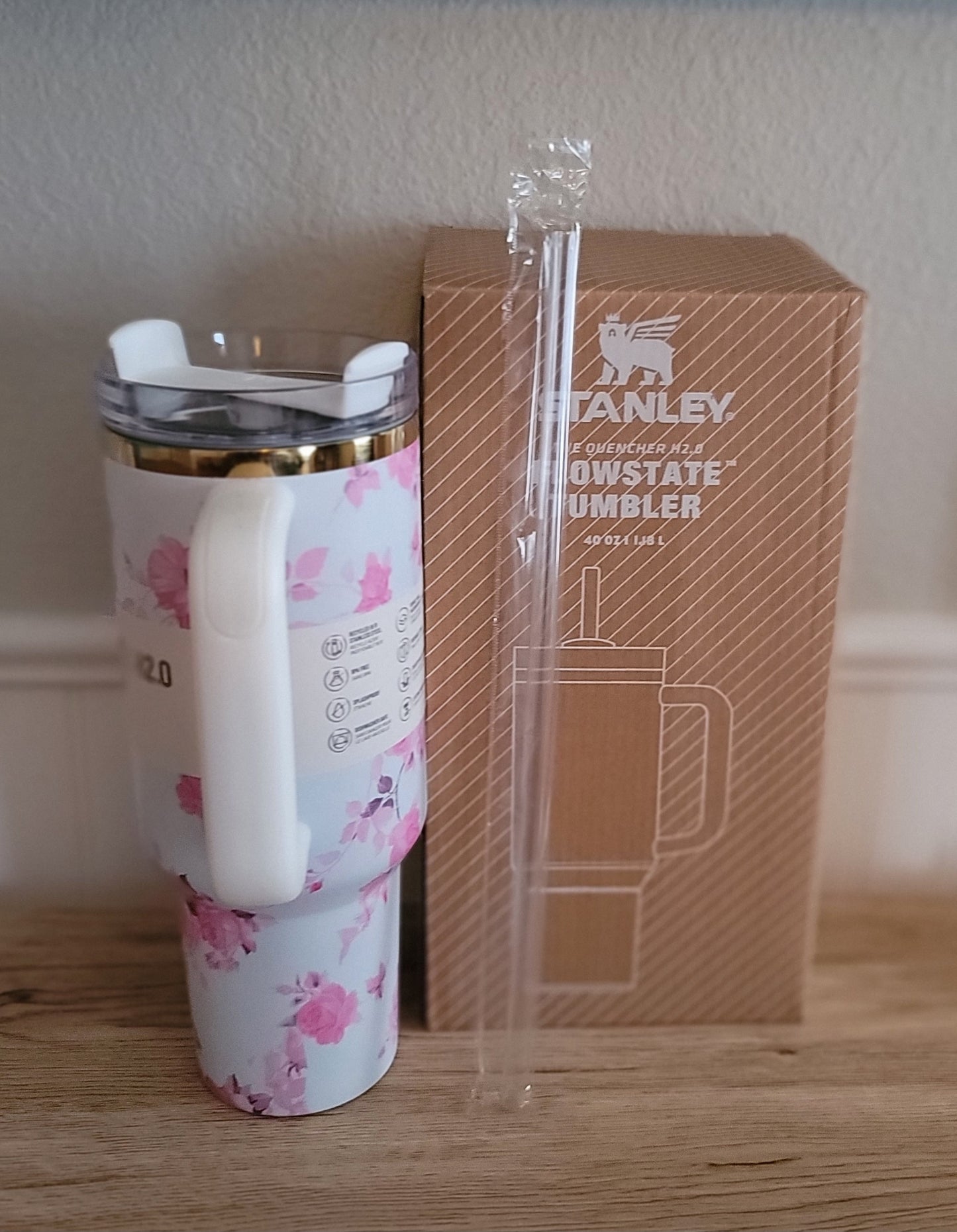 40oz White Floral inspired Tumbler dupe