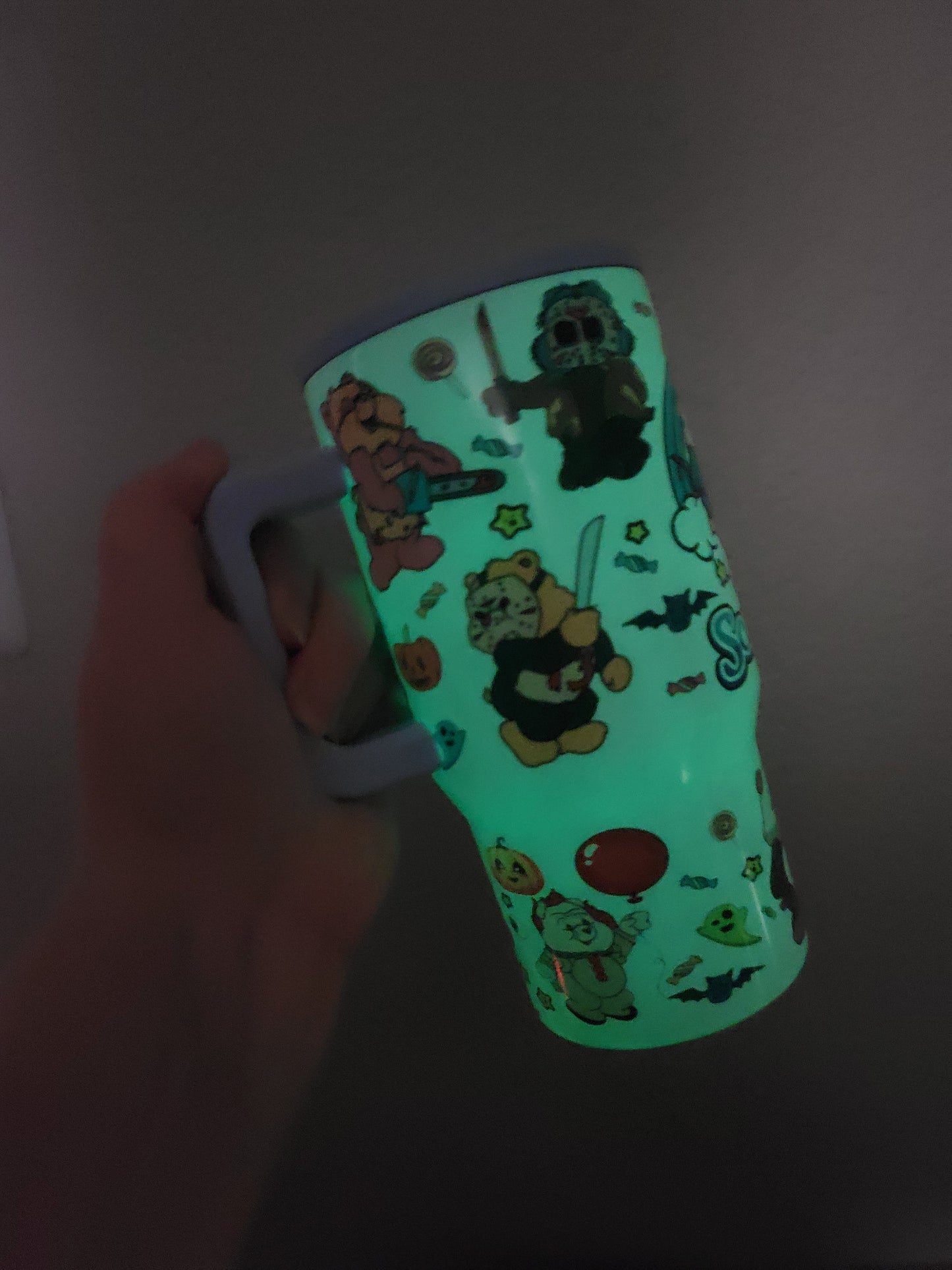 20oz scarebears tumbler Green glow in the dark