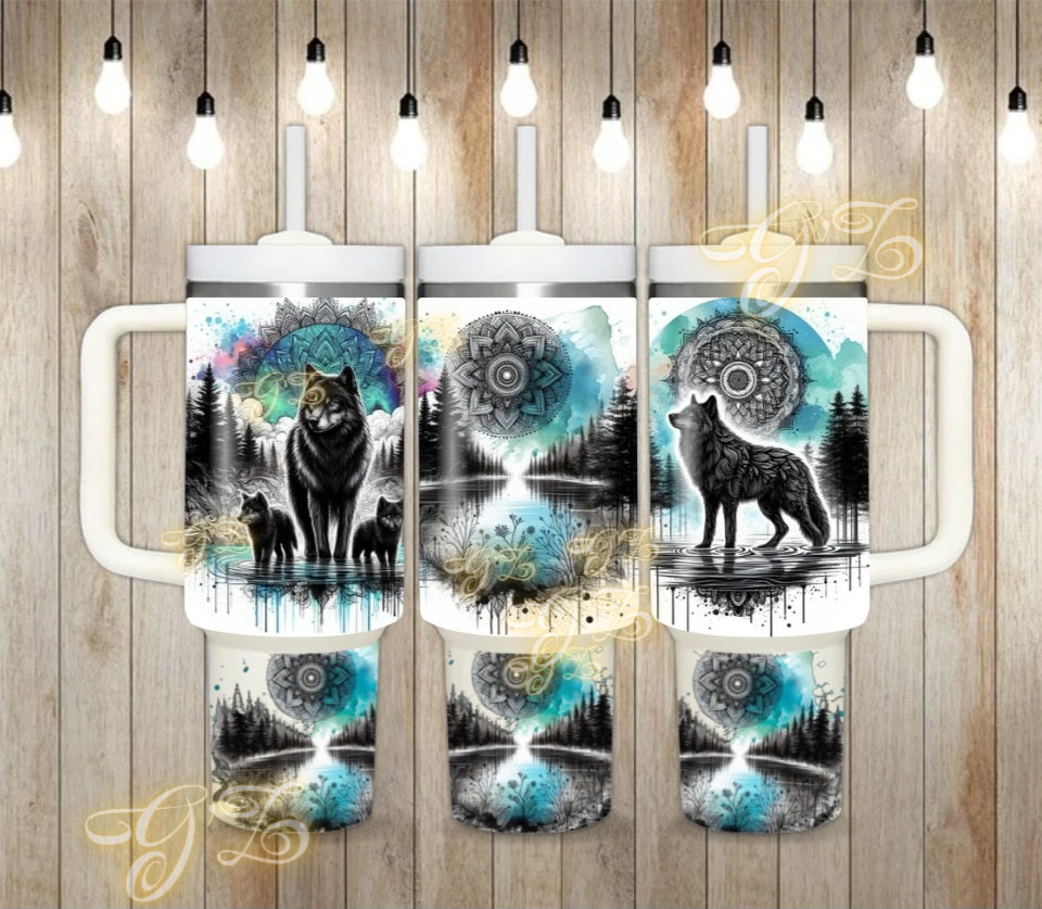 40oz Black wolf wrap digital download