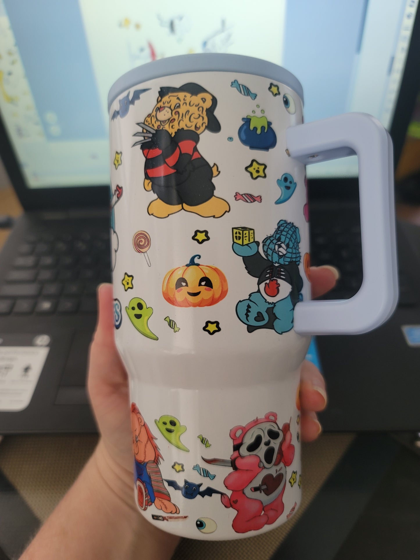 20oz scarebears tumbler Green glow in the dark