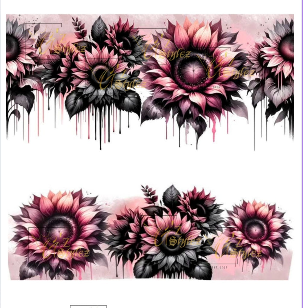40oz Pink black sunflower digital download