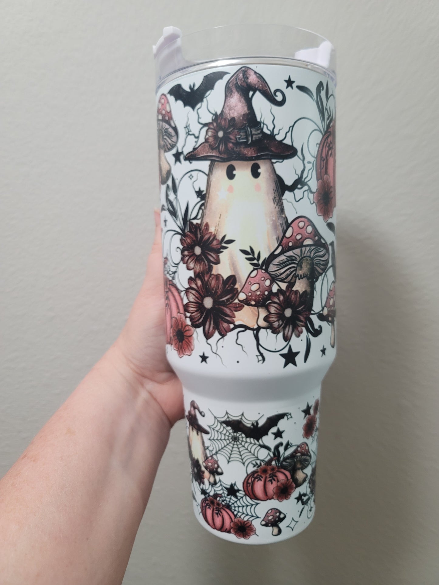 40oz purple pumpkin ghost tumbler