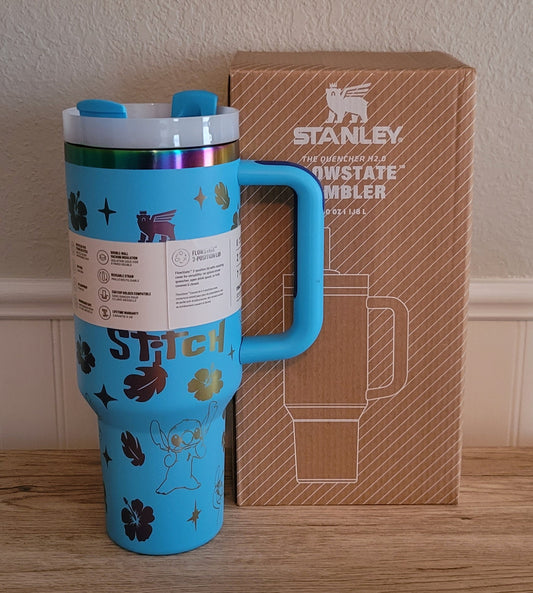 40oz Blue Stitch lazer engraved inspired tumbler dupe