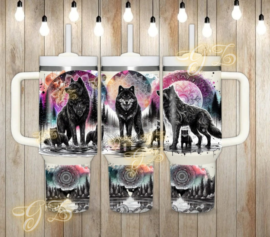 40oz Black Wolf wrap digital download