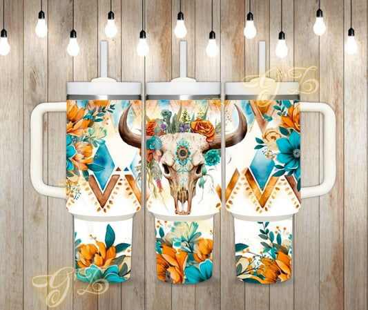 40oz Aztec Cow skull digital download