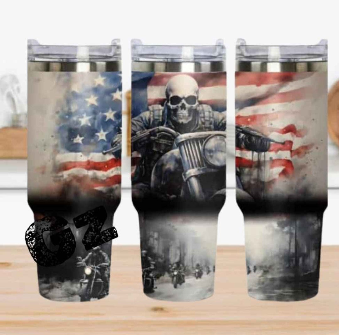 40oz Skelton motorcycle American tumbler