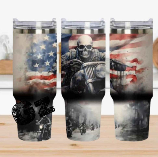 40oz Skelton motorcycle American tumbler