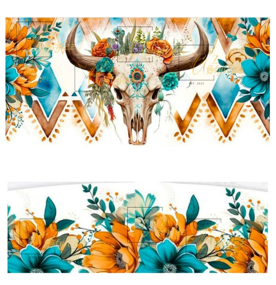 40oz Aztec Cow skull digital download