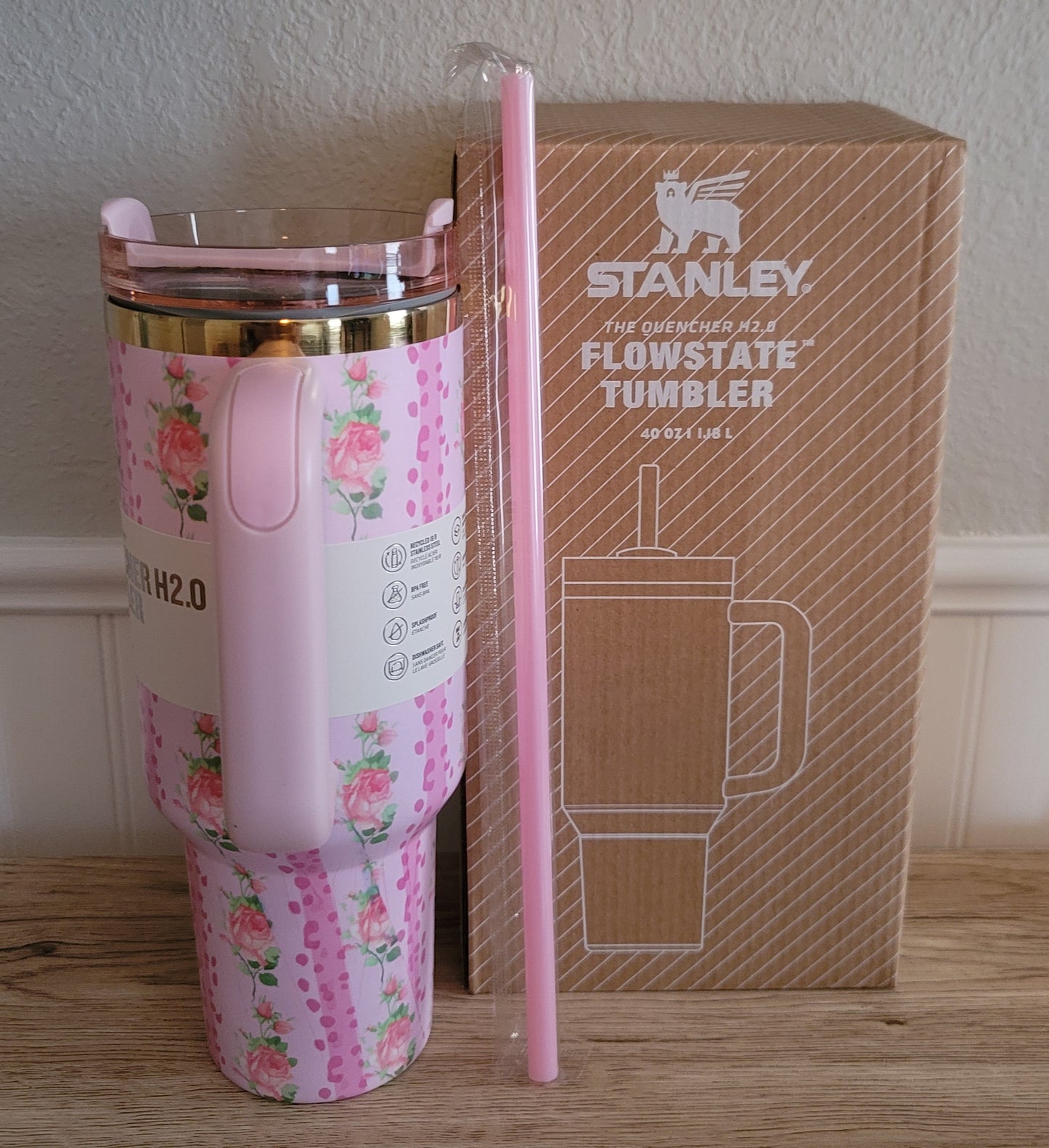 40oz Pink Floral inspired tumbler dupe